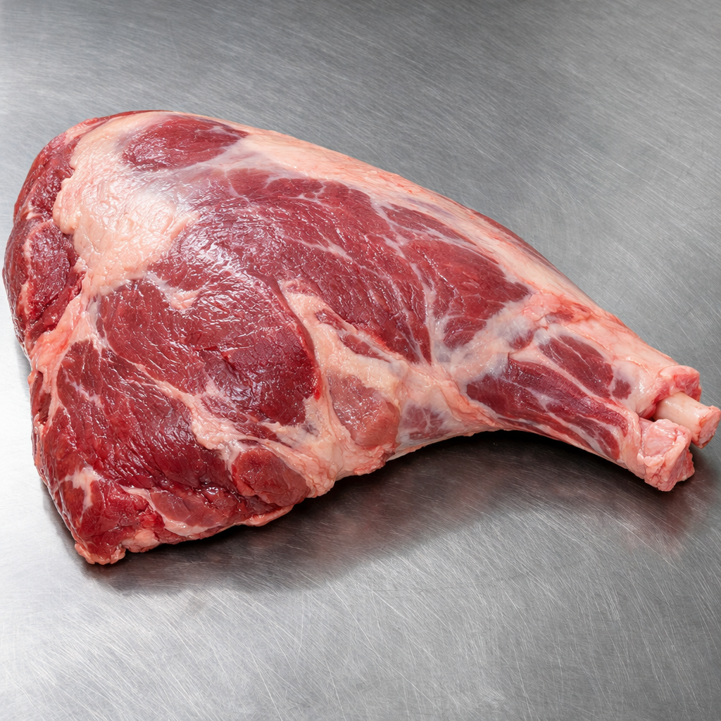 Whole, uncut bone-in lamb leg primal
